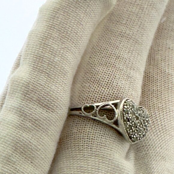 Vintage 925 Sterling Silver Crystal & Turquoise Pavé Clustered Heart Bracelet an - Picture 6 of 12